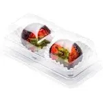 Restaurantware Thermo Tek 5.3 x 2.6 x 1.8 Inch Dessert Containers 100 Duo Compartments Transparent To Go Boxes - With Dome Lid For Small Desserts Clear Plastic Food Packaging Containers