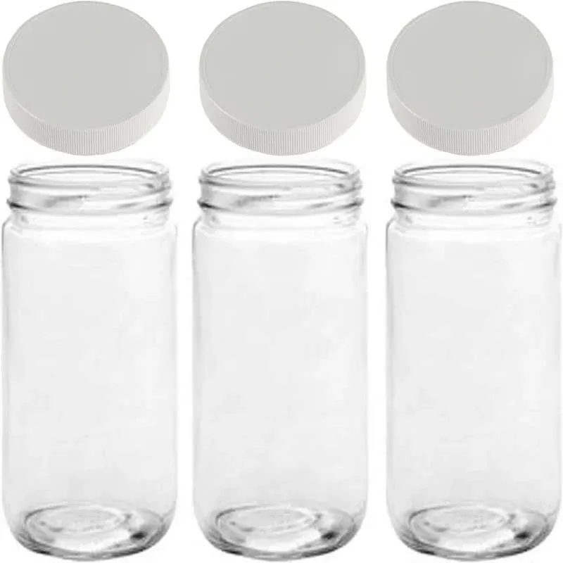 Mason Jars 32 Oz Glass Extra Wide Mouth Quart Storage Jars With Lids - BPA Free Plastic Storage Lids - Made in USA - Quart Glass Jars 32 oz with Lids (Set of 3)