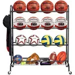 Basketball Rack, Rolling Basketball Shooting Training Stand,Sports Equipment Storage with Wheels, Four-Layer Organizer Holder with Two Basket for Basketballs Footballs Volleyball