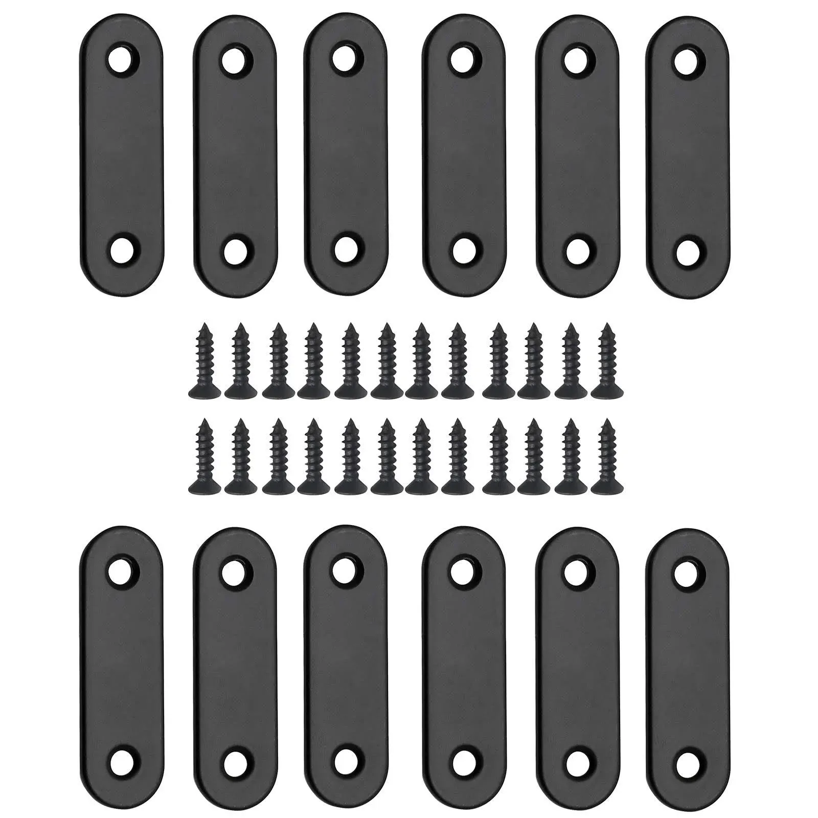 12 Pcs Straight Brace, Flat Brace 2” x 0.6”, Stainless Steel Straight Bracket, Mending Joining Plates for Wood, Board, Bed Frame, Furniture & Shelves, Matte Black