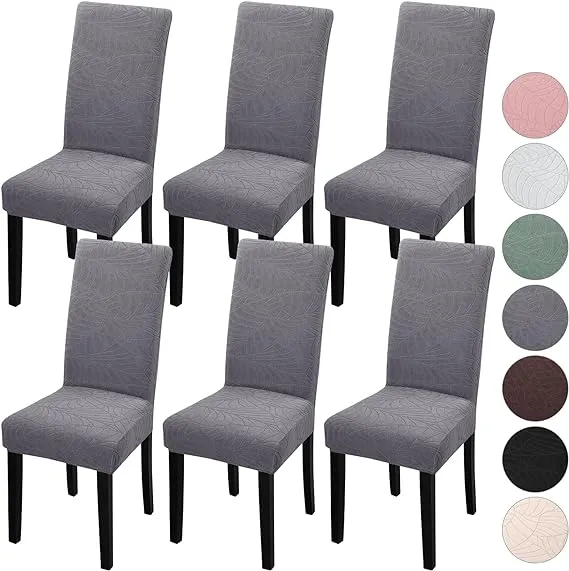 YISUN Dining Chair Covers Set of 6, Stretch Jacquard Chair Covers Parsons Chair Covers Removable Washable Chair Slipcover Protec