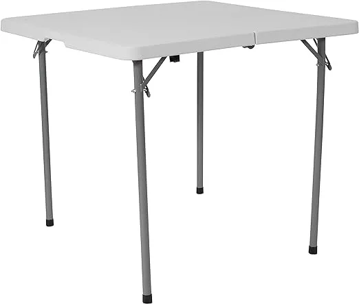 Flash Furniture 2.79' Square Bi-Fold Granite White Plastic Folding Table with Carrying Handle