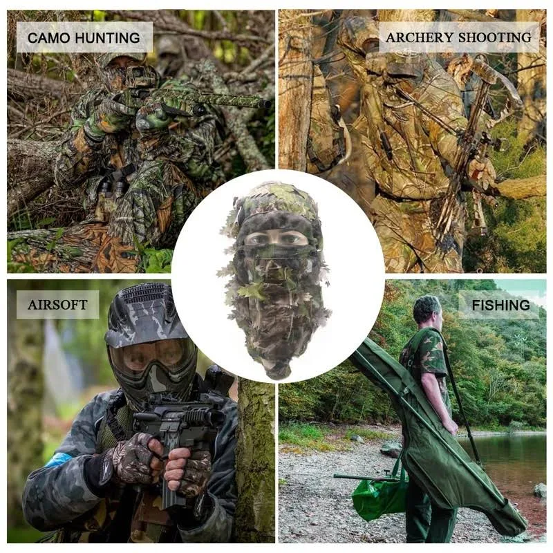 EAmber Ghillie Camouflage Leafy Hat 3D Full Face Mask Headwear Turkey Camo Hunter Hunting Accessories