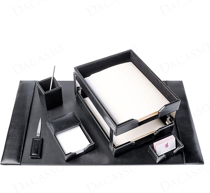 Black Bonded Leather 8-Piece Desk Set