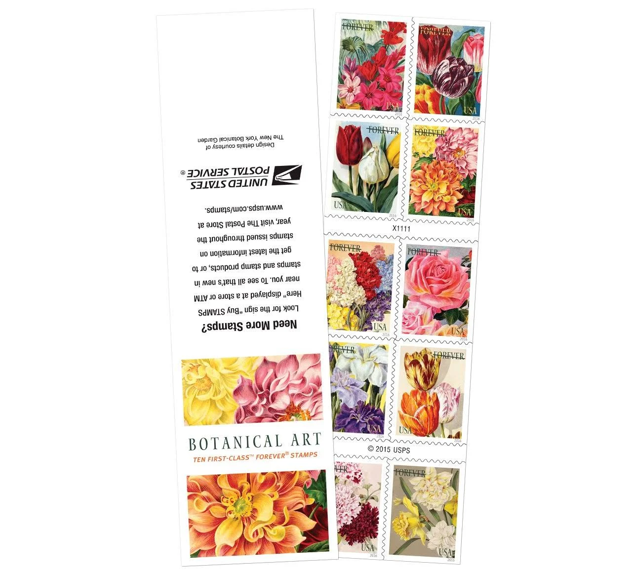 US 5042-5051, 5051B Botanical Art, Complete Booklet/10, Not Folded, Mint NH