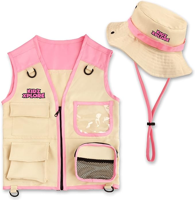 Kidz Xplore Outdoor Adventure Kit for Young Kids - Cargo Vest and Hat Set