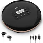 HOTT CD711T Bluetooth Rechargeable Portable CD Player for Home Travel and Car with Stereo Headphones and, Anti Shock Protection-Black