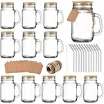 Mason Jar with Lid and Straw, Mason Jar Cups,Mason Jar Drinking Glasses,16 oz Mason Jars with Handle,Mason Jar Glasses Set of 12