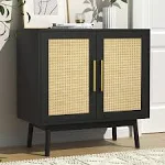 LYNSOM Sideboard Buffet Cabinet with Storage, Kitchen Buffet Cabinet with Rattan Doors and Adjustable Shelf, Small Storage Cabinet with Solid Wood Feet for Hallway, Entry, Living Room, Black