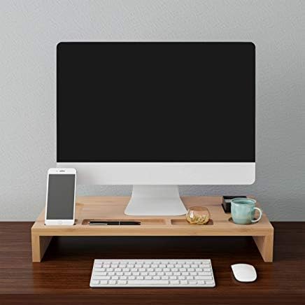 7-Compartment Monitor Stand Eco-Friendly Bamboo PC Shelf and Laptop Riser - Transitional - Desk Accessories - by Trademark Global | Houzz