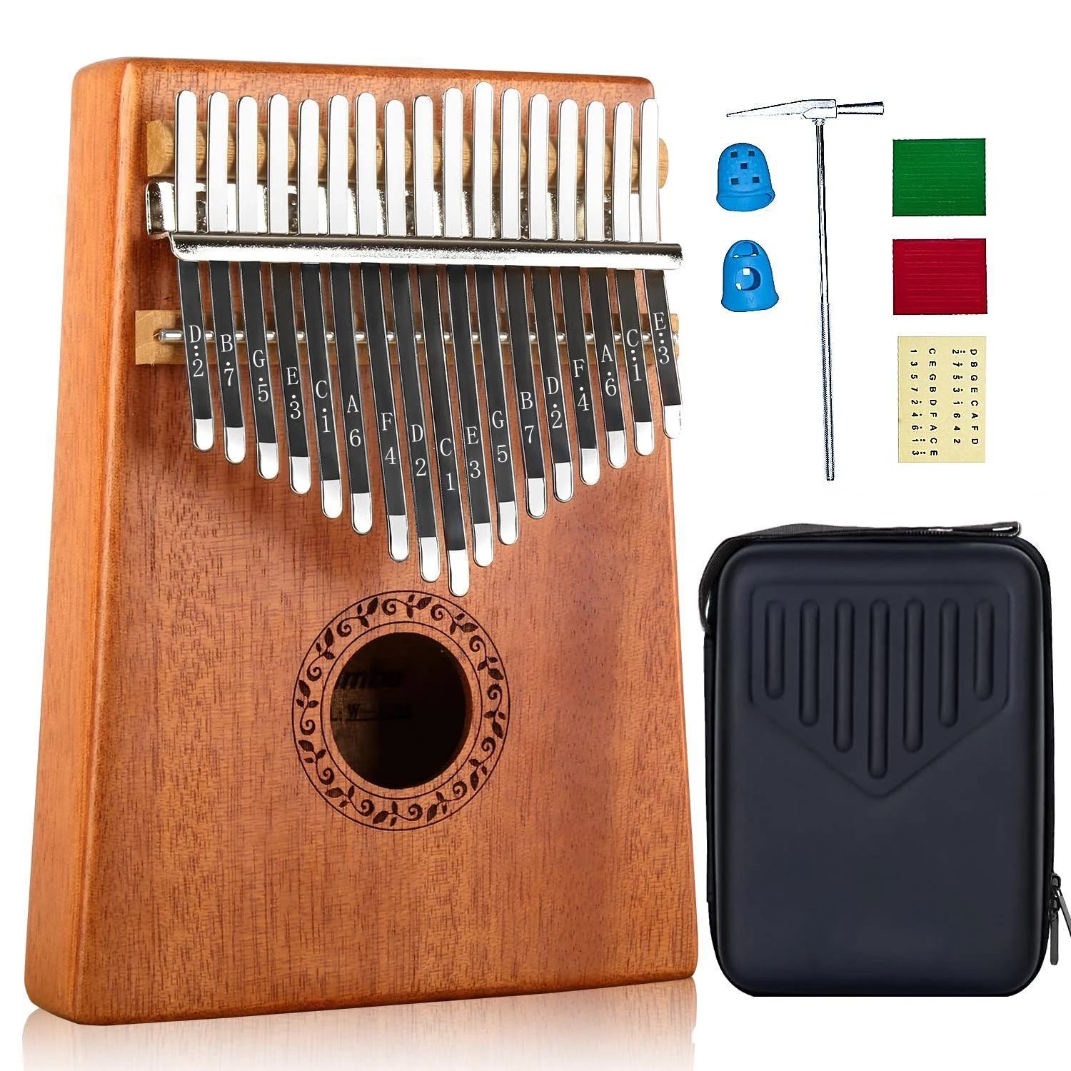 Kalimba 17 Keys Thumb Piano with Hard Case Study Instruction and Tune Hammer, Portable Mbira Sanza African Wood Finger Piano, Gift for Kids Adult Beginners Professional (Brown with Hard Case)