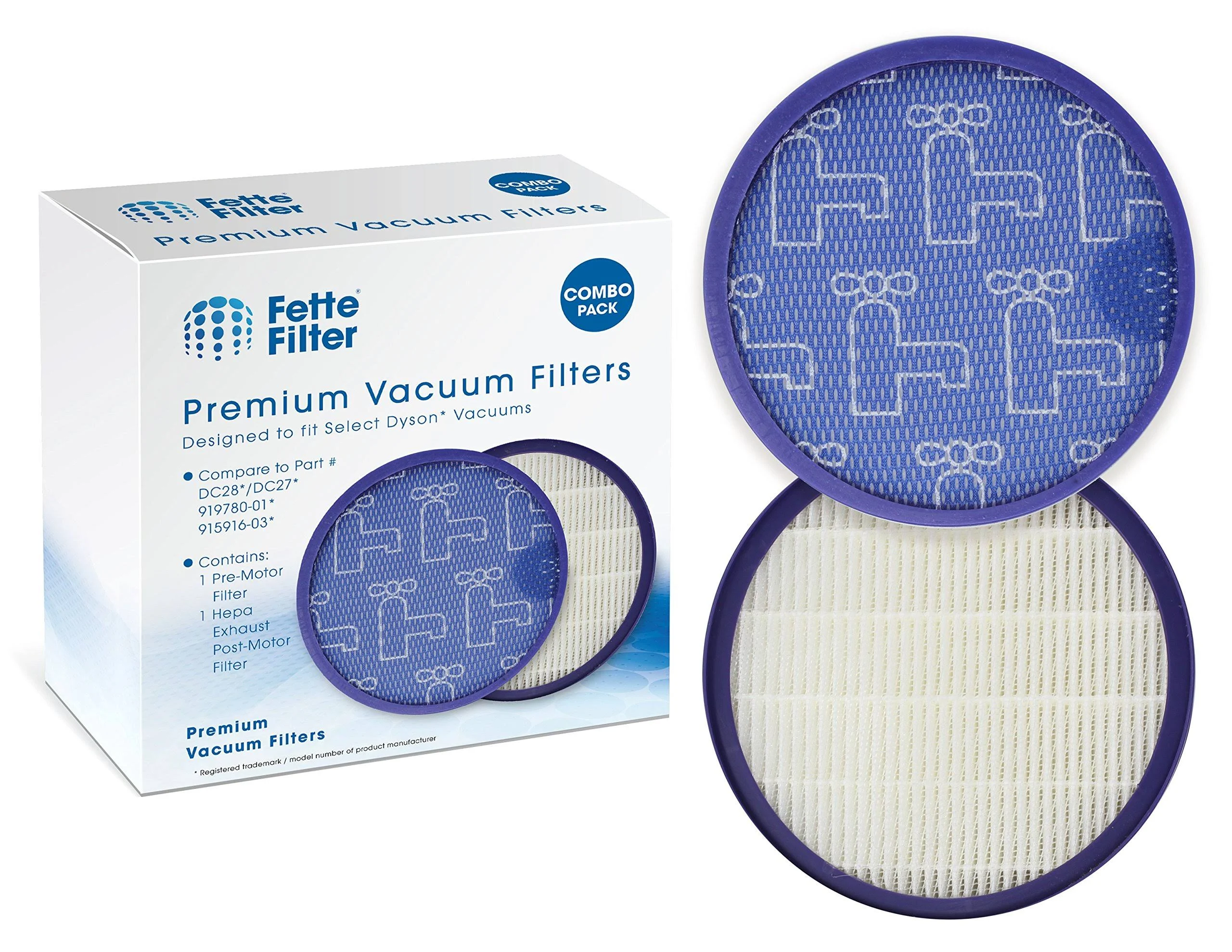 Fette Filter - Premium Replacement Vacuum Cleaner Pre & Post Motor HEPA Filters Compatible with Dyson DC-27 Animal DC27 HSN DC27 Mail Order Dyson DC28 Animal DC28 Models Part # 915916-03 & 919780-01