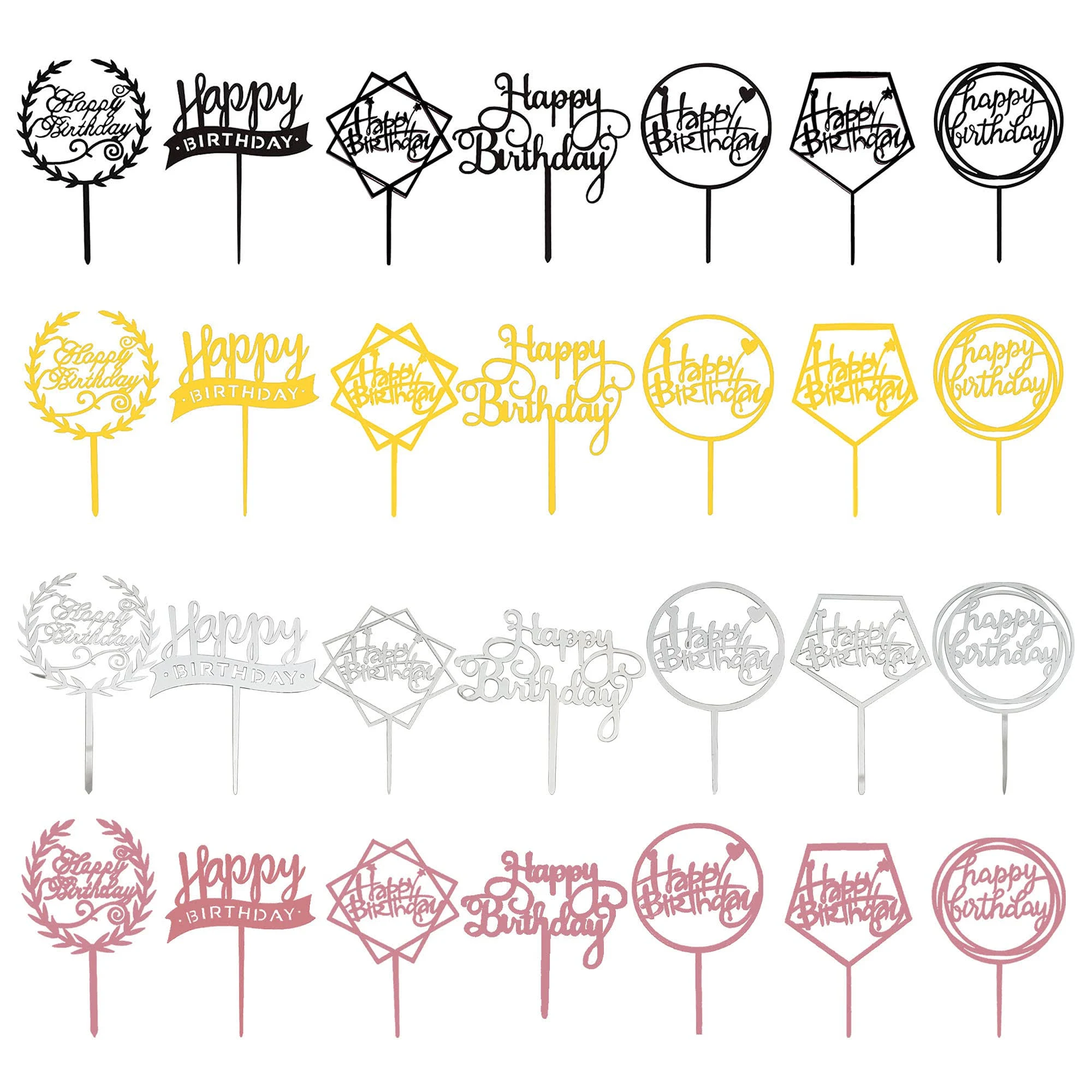 Acrylic Happy Birthday Cake Topper Birthday Cupcake Topper Cake Pick Decorations for Birthday Party Cake Desserts Pastries 4 Colors 7 Styles