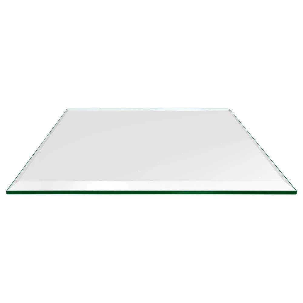 10" Square Glass Table Top - Tempered - 1/2" Thick - Bevel Polished Glass - Eased Corners