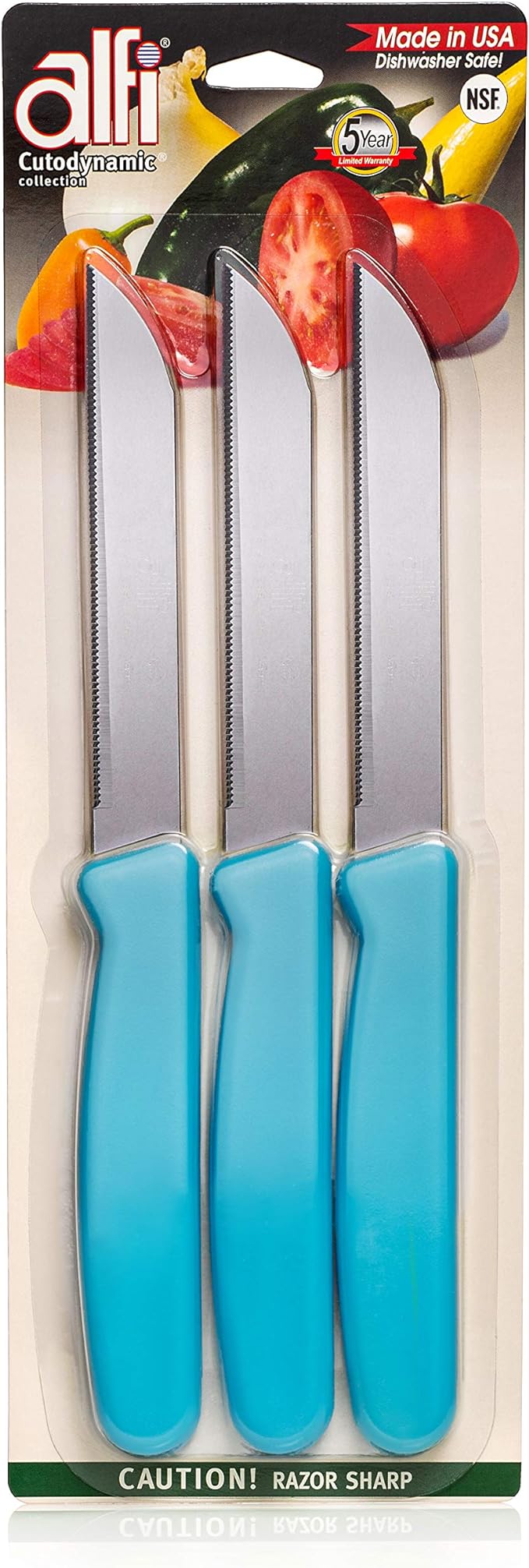 Alfi All-Purpose Knives Aerospace Precision Pointed Tip - Home And Kitchen Supplies - Serrated Steak Knives Set | Made in USA (Bahama Blue)