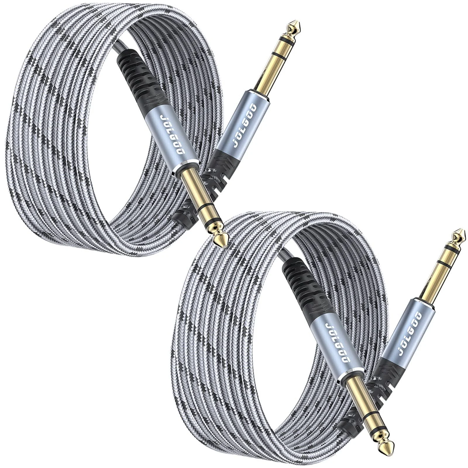 JOLGOO 14 inch TRS Cable 10ft 2-Pack, 14 inch Guitar Cable 10 ft, 635 Balanced ...