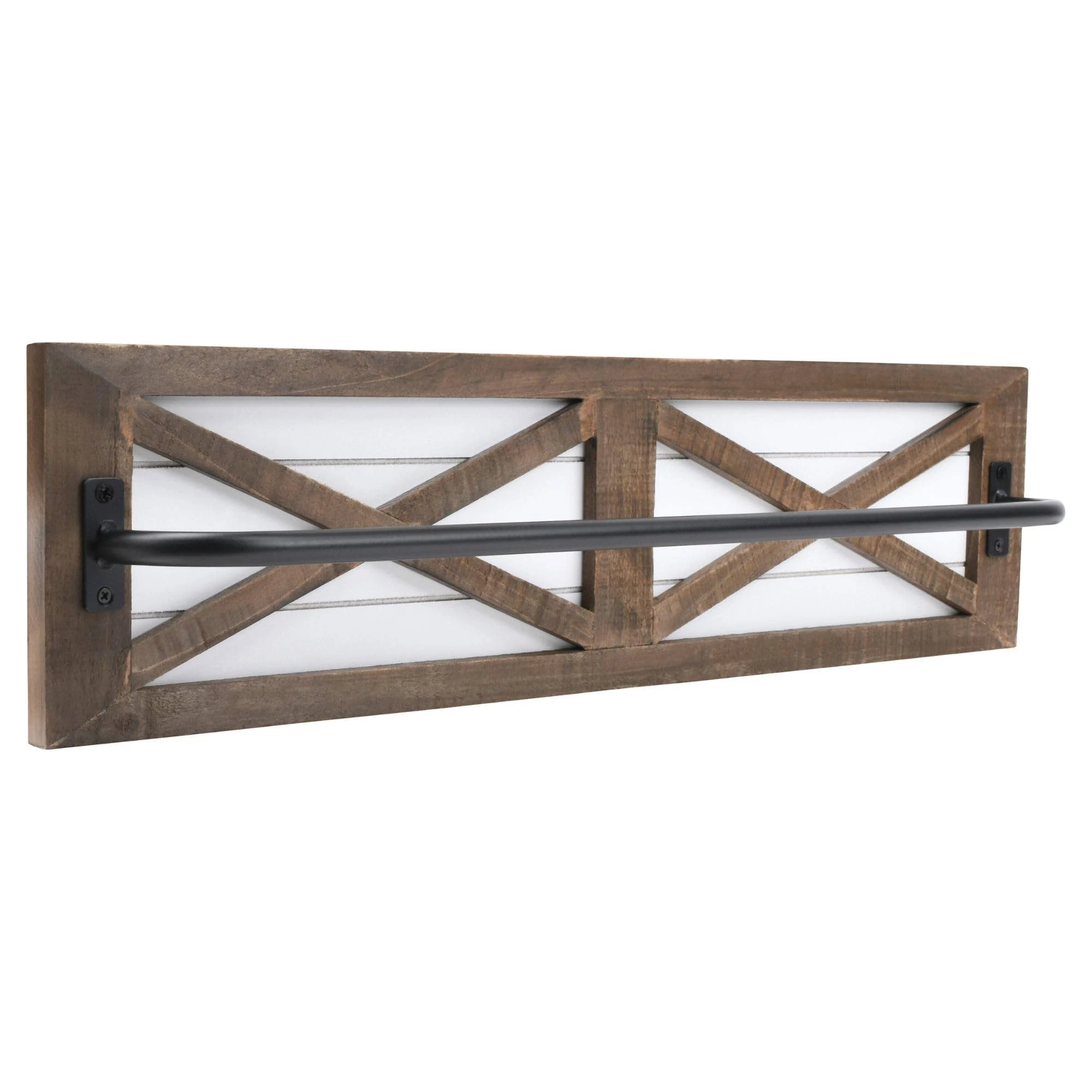 Autumn Alley Wall Mounted Towel Rack Holder for Bathroom, Kitchen, Garage – Rustic Wood Farmhouse Industrial Towel Rack with Barnwood Barn Door Panel, Modern Matte Black Bar Rod, Unique Shiplap Design