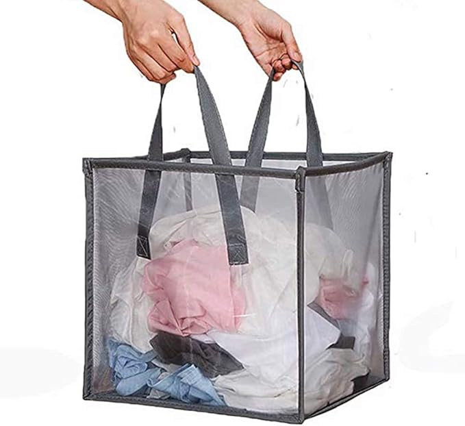 Pop Up Laundry Baskets - Mesh Collapsible Laundry Hampers Storage with Handle - Foldable for Washing Storage, Great for The Kids Room, College Dorm, Travel Organizer (Grey)