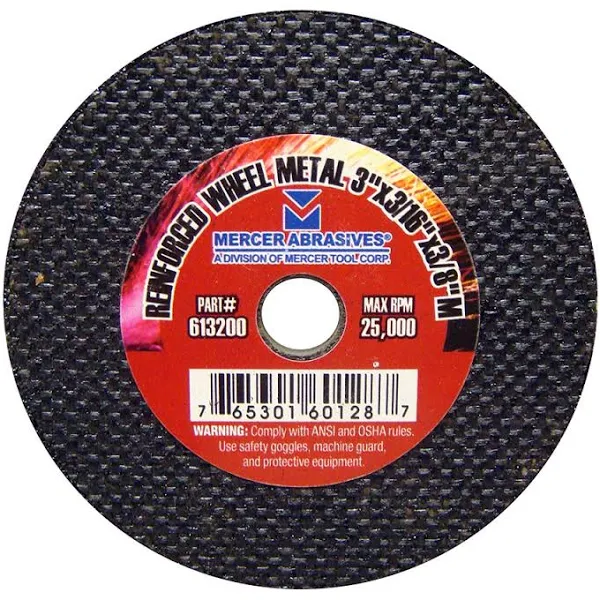 Mercer Industries 613200-3" x 3/16" x 3/8" Cut-Off Wheels for Metal (25pack)