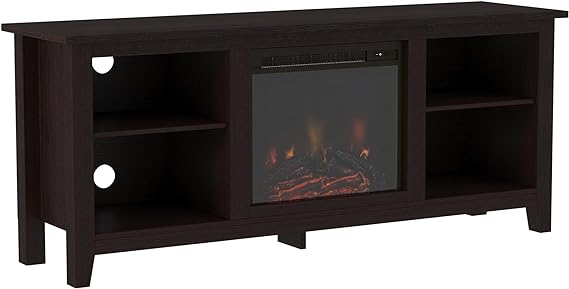 Walker Edison Wren Classic 4 Cubby Fireplace TV Stand for TVs up to 65 Inches, 58 Inch, Espresso