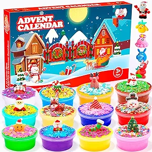 Advent Calendar 2024 for Kids with DIY Slime, 24 Days Surprises Christmas Countdown Calendar Slime Fluffy Supplies Xmas Gift for Boys Girls Stocking Stuffers Toys for 2 3 4 5 6 Year old Party Favors