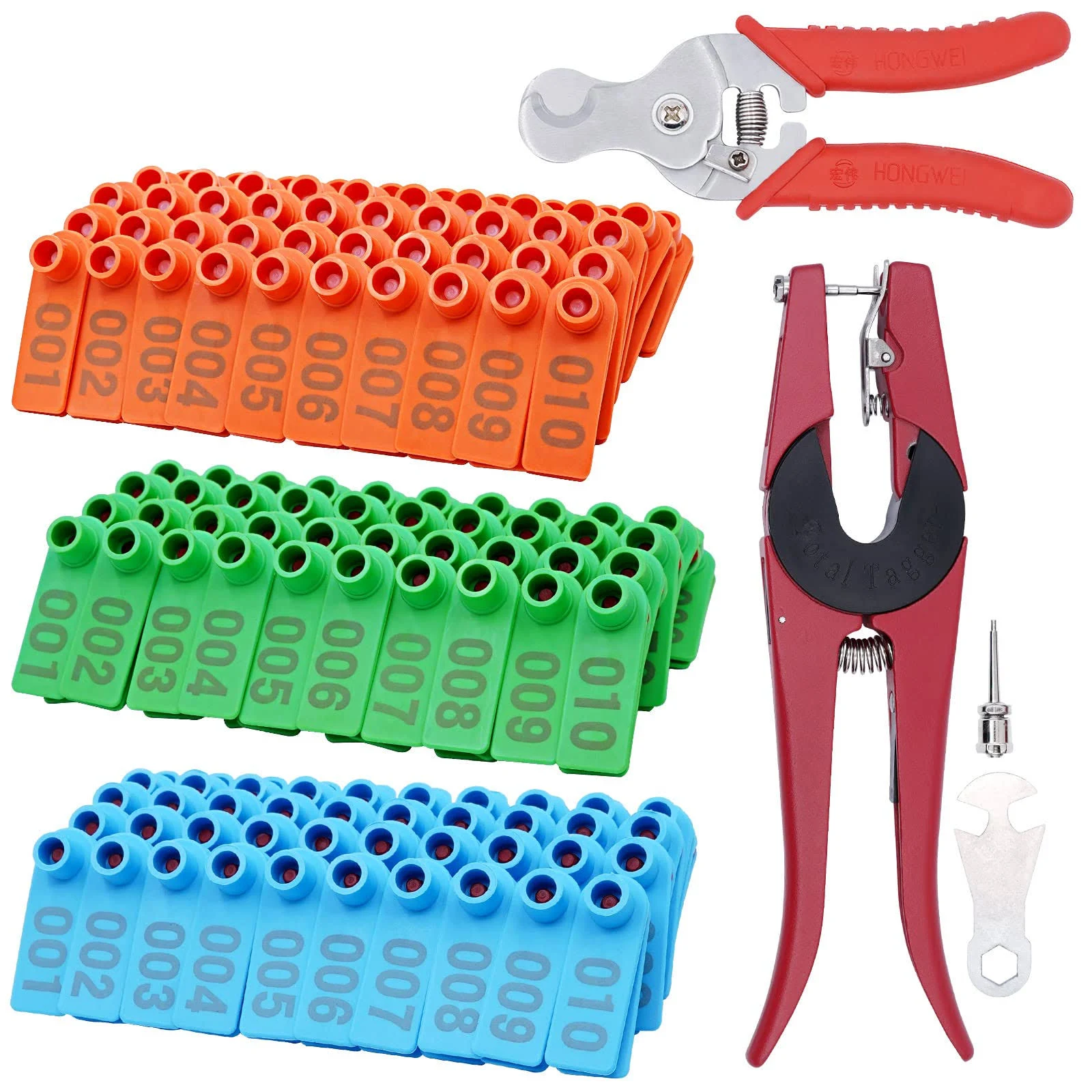 PAULOZYN 300PCS Livestock Ear Tags TPU for Goat Animal Cattle Sheep Pig Dog Deer Farm, with 1PCS Ear Tags Applicator 1PCS Ear Tags Remove Plier, 001-100 Number