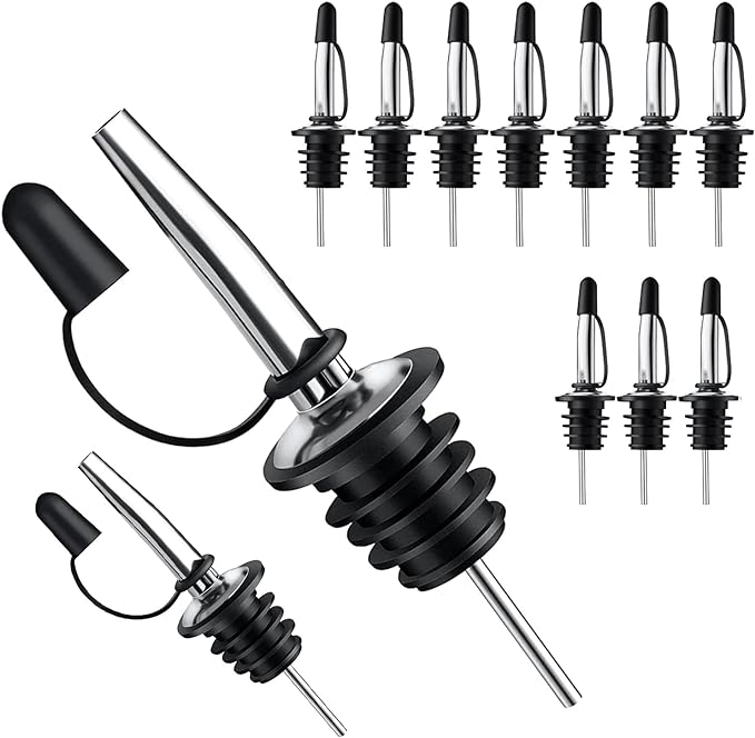 Pafusen 24 Pack Stainless Steel Speed Pourers Spouts with Tapered, Liquor Pourers with Rubber Cap, Hygienic, Dishwasher Safe, Fits most Classic Bottle's Lip up to 3/4"