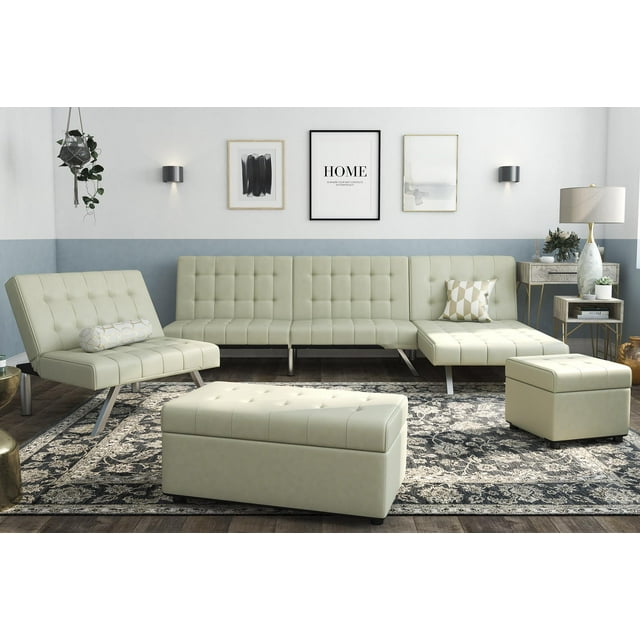 DHP Emily Chaise Lounger With Chrome Legs, Vanilla Faux Leather