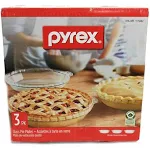 NIB-2017/3pk Pyrex Clear Glass Pie Plates-9.5 in x 1.5 in