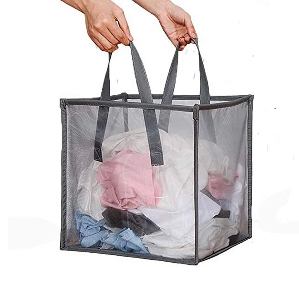 Pop Up Laundry Baskets - Mesh Collapsible Laundry Hampers Storage with Handle - Foldable for Washing Storage, Great for The Kids Room, College Dorm, Travel Organizer (Grey)