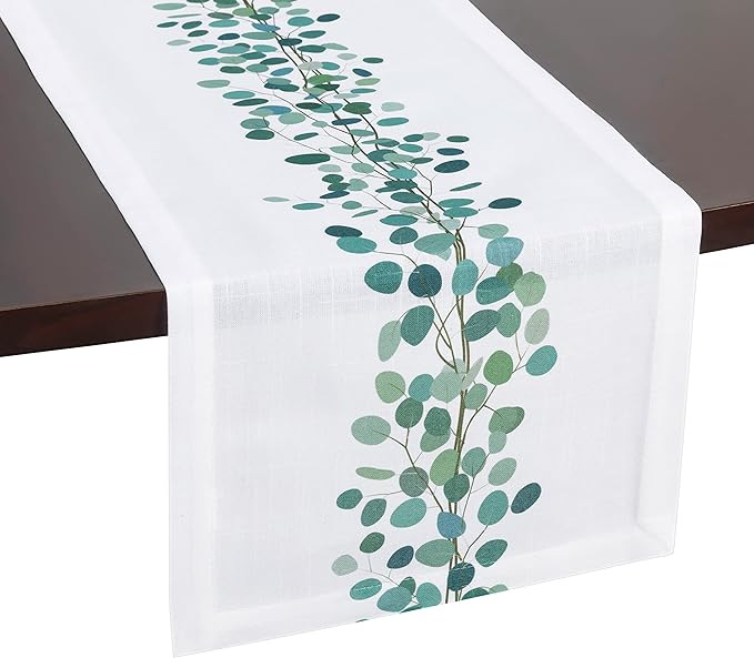 Eucalyptus Leaves Print Table Runner | White