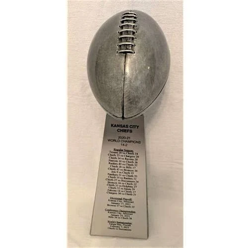 Silver Football Champion Tower Fantasy Football Trophy with 4 lines of custom text