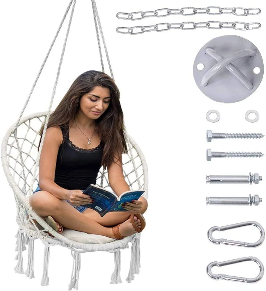 Lazy Daze Hammocks Handwoven Cotton Rope Hammock Chair Macrame Swing with Cushion ...