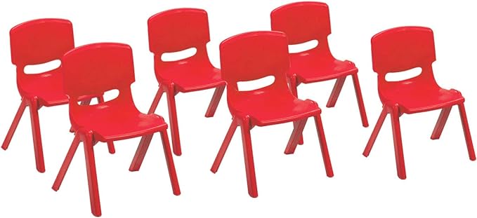 Costzon Plastic Stackable School Chairs, 6 Pack, Kids Learning Chairs with 11 inch Seat Height, Carrying Handle, Waterproof Children Chairs for Playrooms, Schools, Daycares and Home (6 Pack, Red)