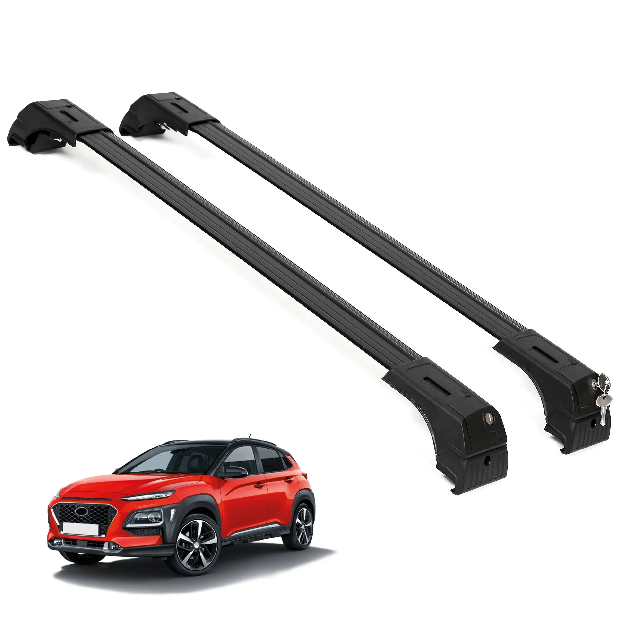 Erkul Roof Rack Cross Bars Fits Hyundai Kona 2018-2022 Aluminum Lockable Black, Size: Hyundai Kona 2018 2022