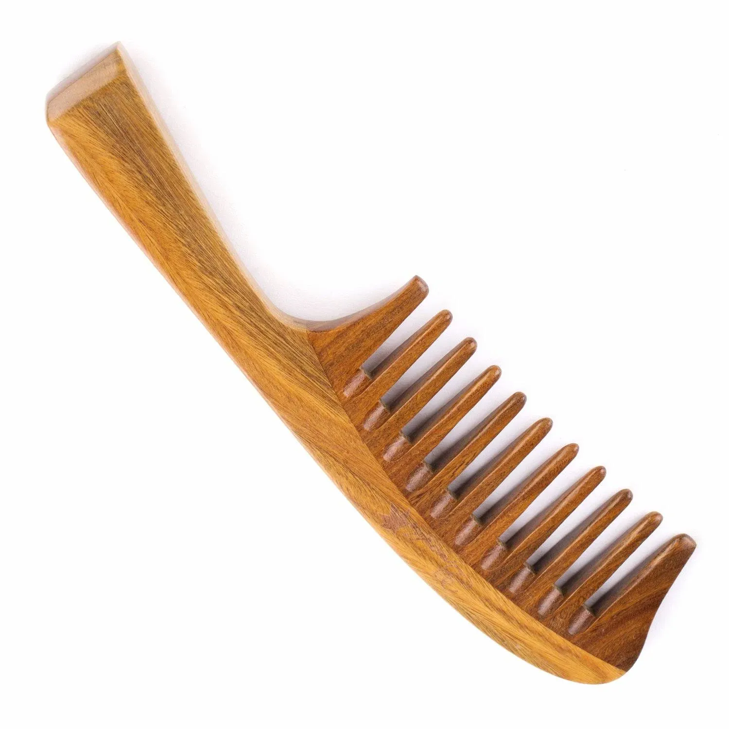 Hair Comb for Curly Hair - Breezelike Wide Tooth Sandalwood Comb - 8" Big Size No Static Natural Wooden Detangling Comb for Women and Men 8" Rectangular Handle