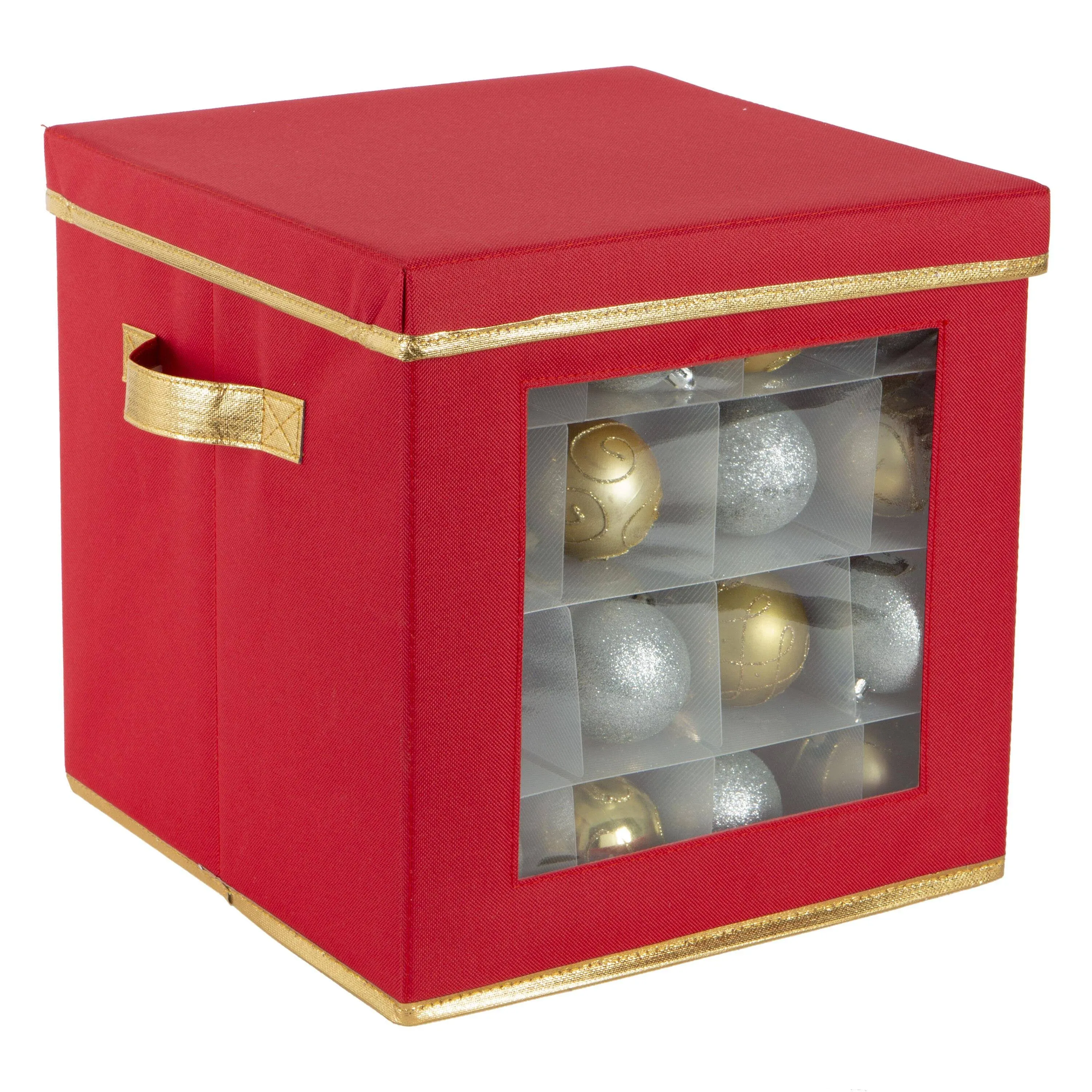 Simplify 64 Count Large Ornament Storage Box with See Through Window - Red