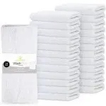 GOLD TEXTILES 24 Pack Economy White Washcloths Set (12x12 inches) - Cotton Blend Commercial Grade Cleaning Rags, Quick Drying & Soft Face Cloths, Fingertip Towels for Bathroom, Spa, Gym, and Kitchen