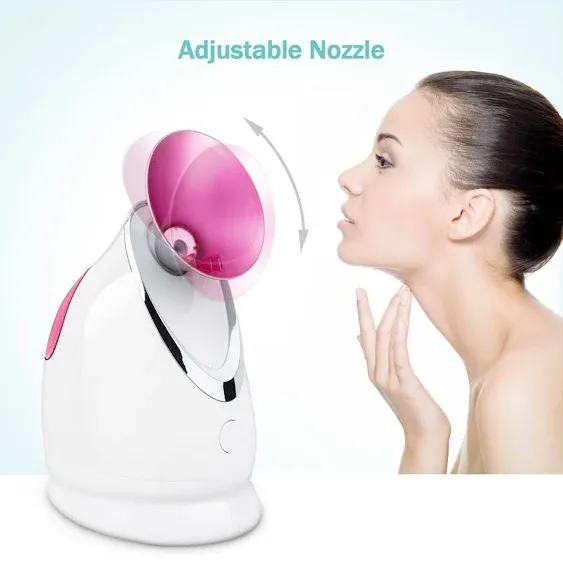 EZBASICS Facial Steamer Ionic Face Steamer for Home Facial, Warm Mist Humidifier Atomizer for Face Sauna Spa Sinuses Moisturizing, Unclogs Pores, 1 Pack + 5 Stainless Steel Skin Kit Pink