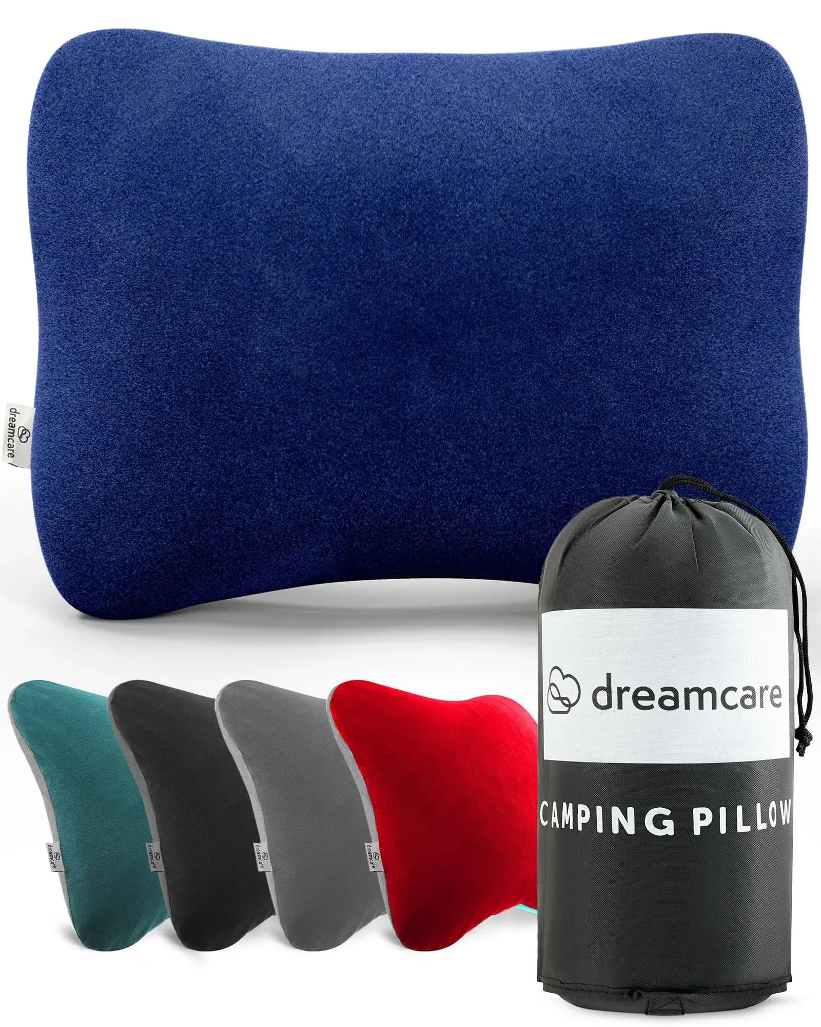 DREAMCARE Camping Pillow, Memory Foam Travel Pillow for Sleeping, Backpacking, Pillows for Sleeping in Airplane (Medium, Blue)