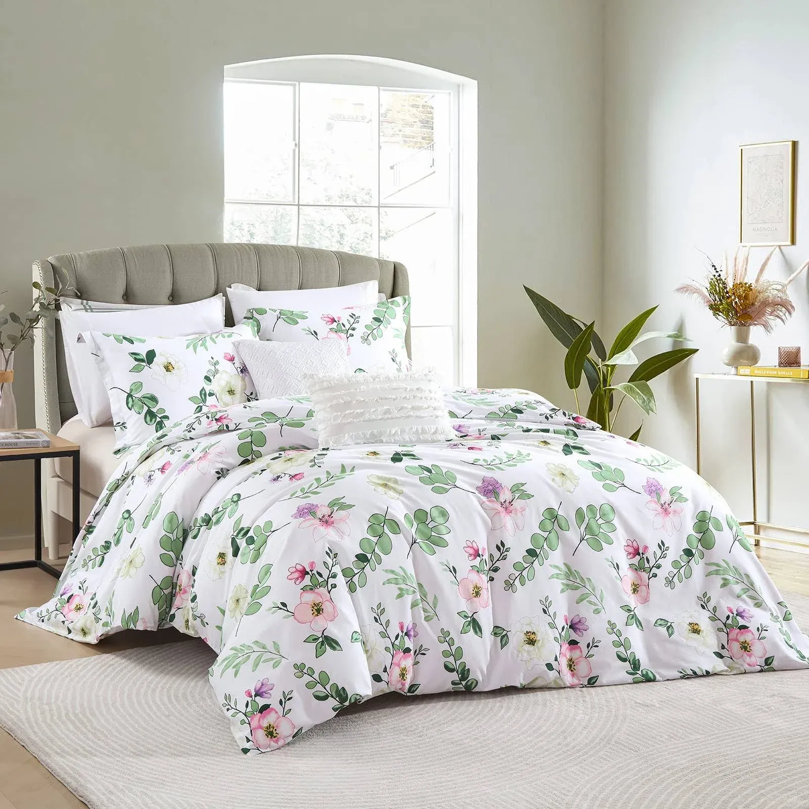 Bedduvit Farmhouse Duvet Cover King - 3 Pieces Floral Patterned Duvet Cover King Soft Colorful Summer Duvet Cover King Size with Zippers Closure