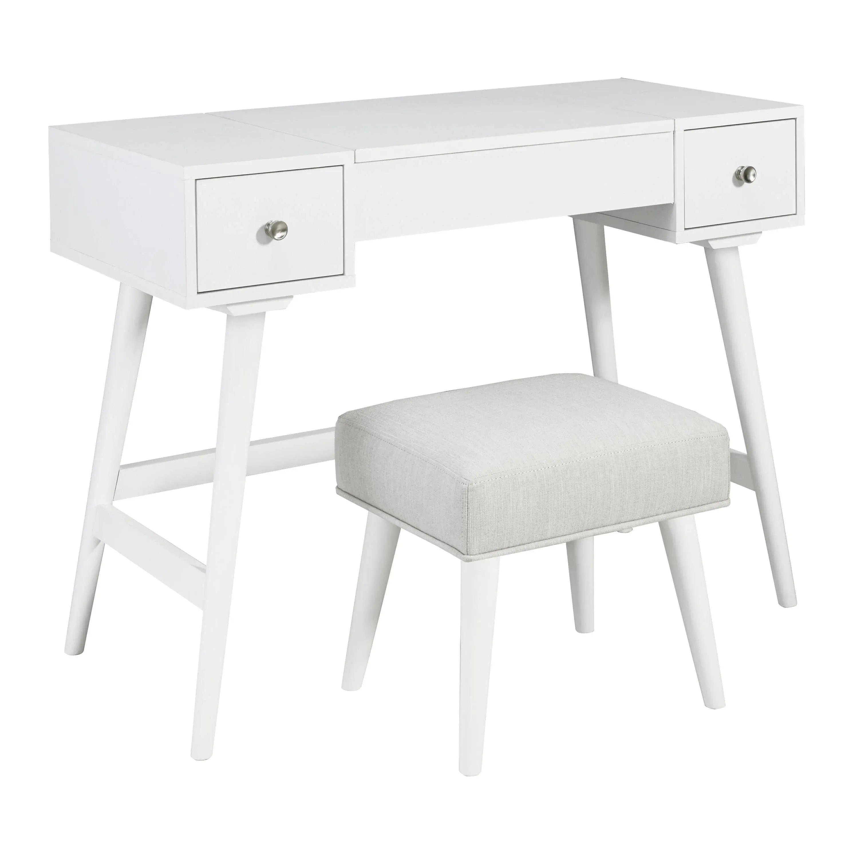 Signature Design by Ashley Thadamere Vanity with Stool, Light Brown & White