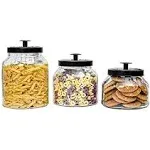 Hyperspace Clear Glass Kitchen Canister Set, Cookie Jar, Food Storage Container, Bathroom Jar with Metal Airtight Lid (Black)