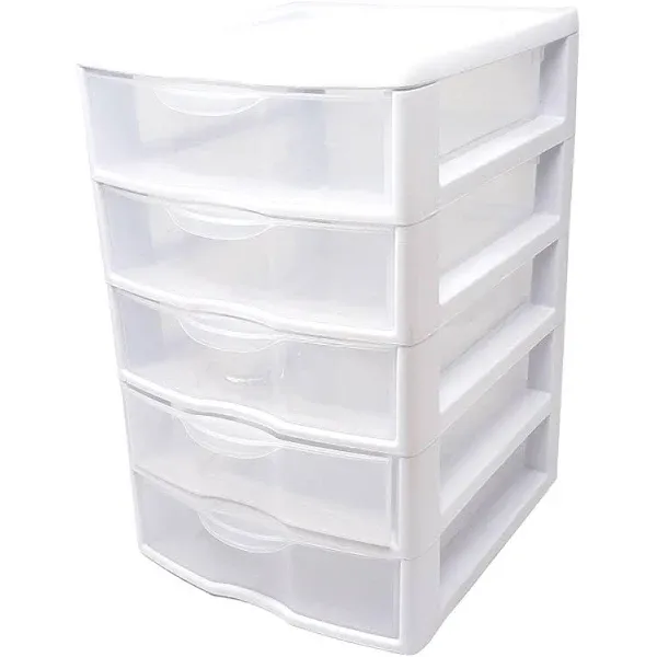 5 Unit Plastic Shelves Drawer Organizer Shelving Storage Set Solution Stackable ...