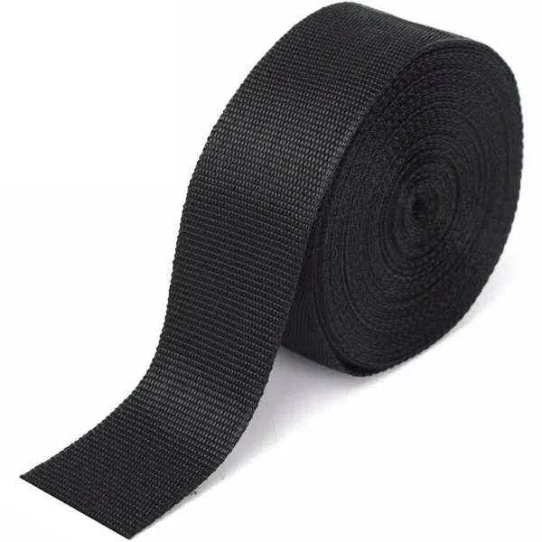 Polypropylene Webbing Strapping Material, Flat Strap, 0.75 (3/4") Inch W x 10/5 Yard, Black, UV Resistant Fabric, Web for Bags, Backpacks, Belts, Climbing Harnesses, Slings, Collars, (3/4" x 5 Yards)