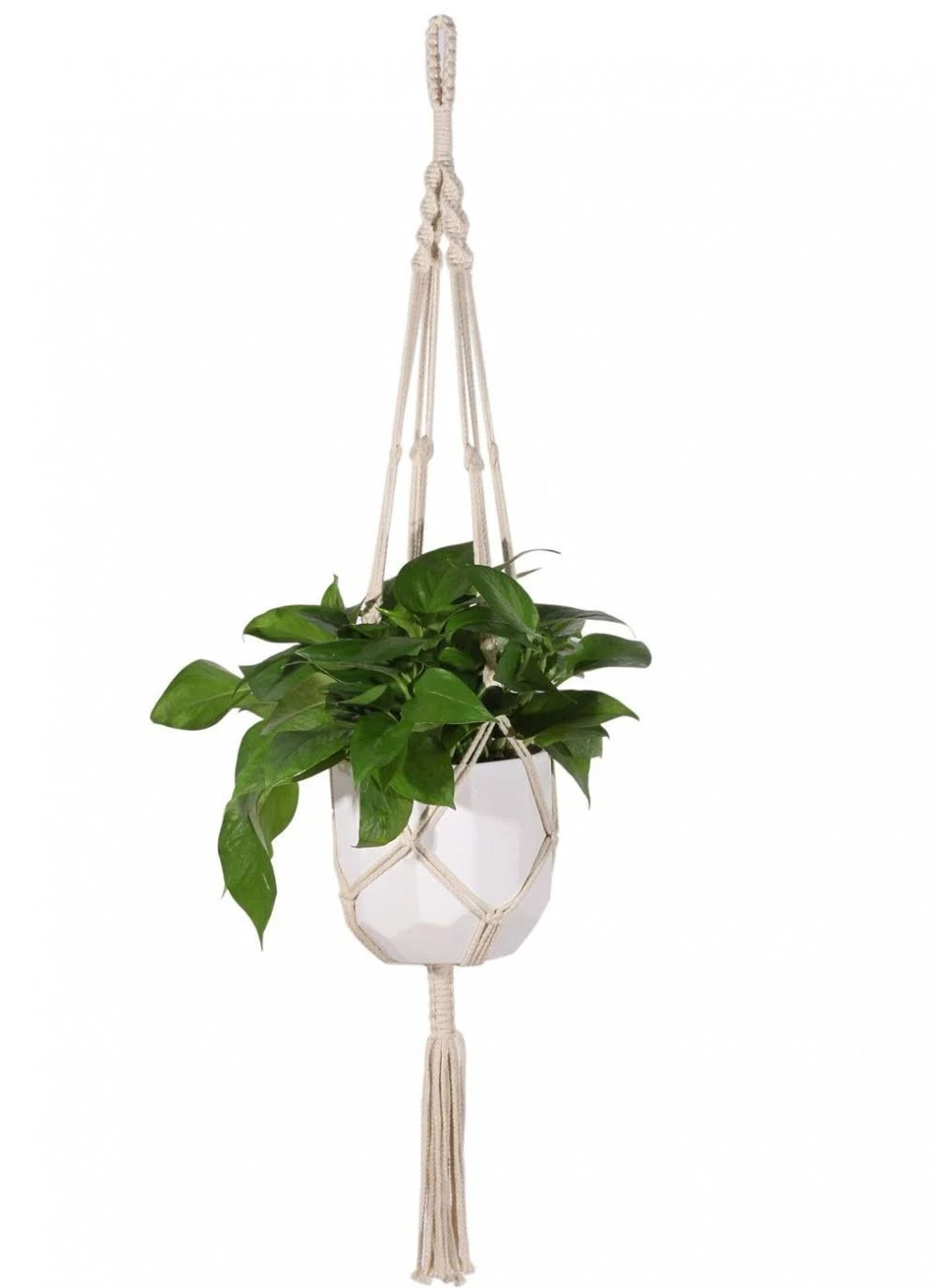 Mkono Macrame Plant Hanger Indoor Outdoor Hanging Planter Basket Cotton Rope 4 Legs 41 Inch