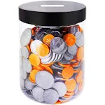 Large Coin Bank Jar, Big Clear Plastic Coin Money Tip Change Saving Piggy Jar with Black Slotted Lid, Large Plastic Coins Piggy Money Change Clear Bank for Adults Teens Kids Girls Boys