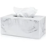 Essentra Home Rectangular Tissue Box Cover, White Marble Heavy Facial Tissue Holder – Blanc Collection