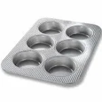 USA Pan Mini Round Cake and Cinnamon Roll Pan, 6 Well, Nonstick & Quick Release Coating, Made in the USA from Aluminized Steel, 15-3/4 by 11