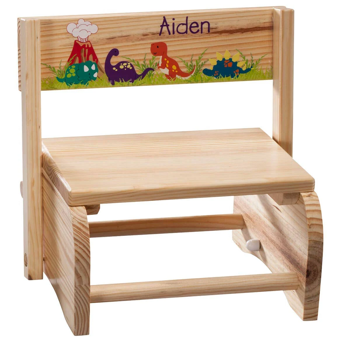 Fox Valley Traders Personalized 2-in-1 Children's Step Stool and Chair, Customized with Kid’s Name, Dinosaur Design